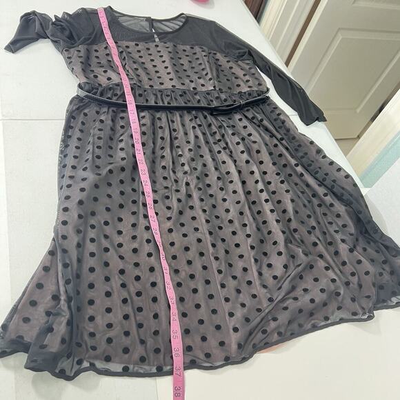 Motherhood Maternity Black Overlay Dress Size Large Polka Dot Party Stretch - Picture 9 of 10